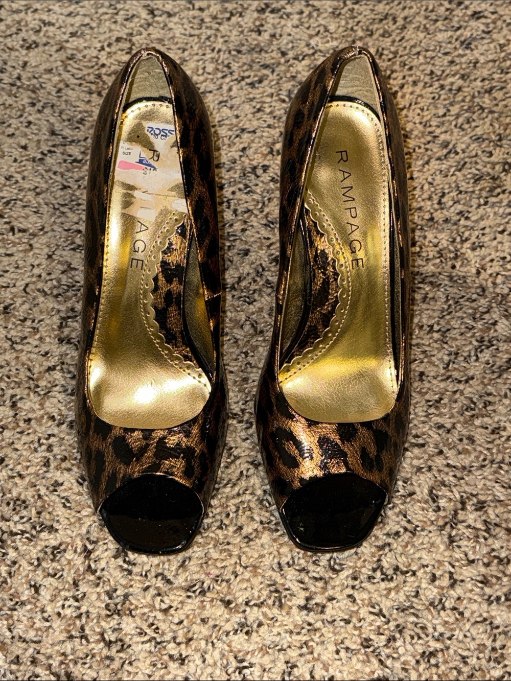 Rampage Leopard-Print Peep Toe Heels in Brown and Black